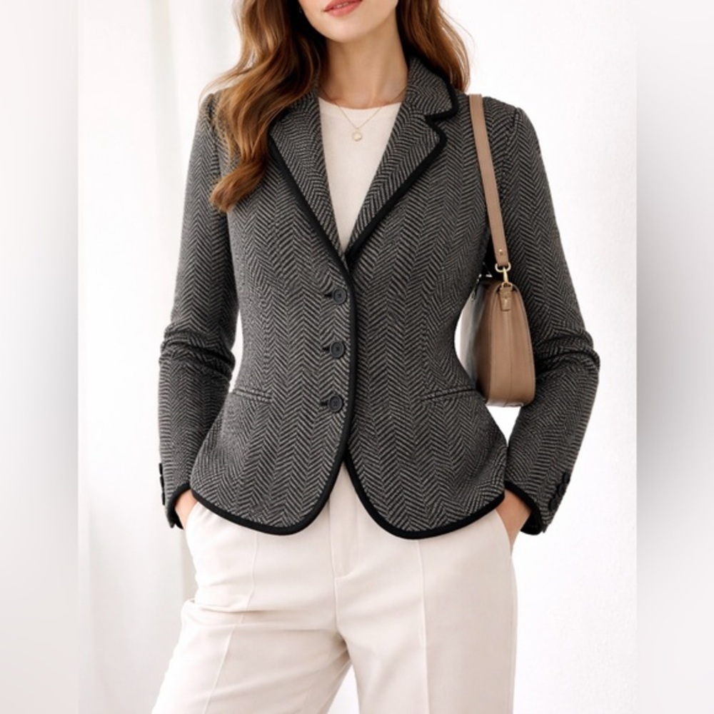 Talbots 100% Merino Wool Knit Blazer Sweater Jacket Herringbone Old Money M - Picture 1 of 7